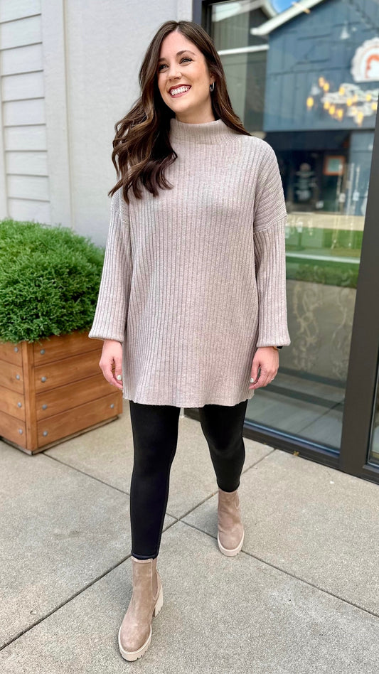 So Soft Ribbed Sweater Tunic - Khaki