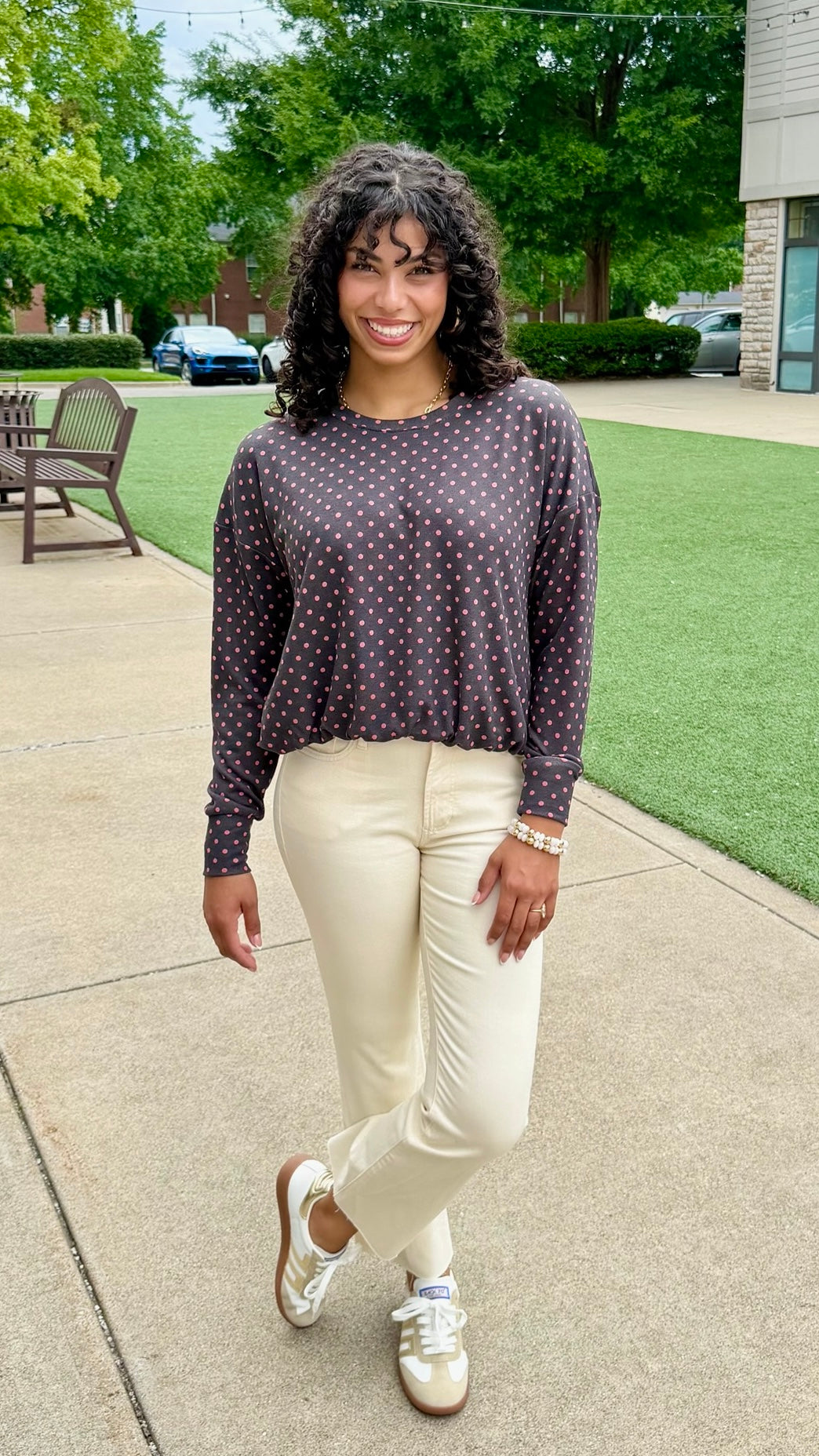 Gracie Polka Dot Bubble Top - Ash