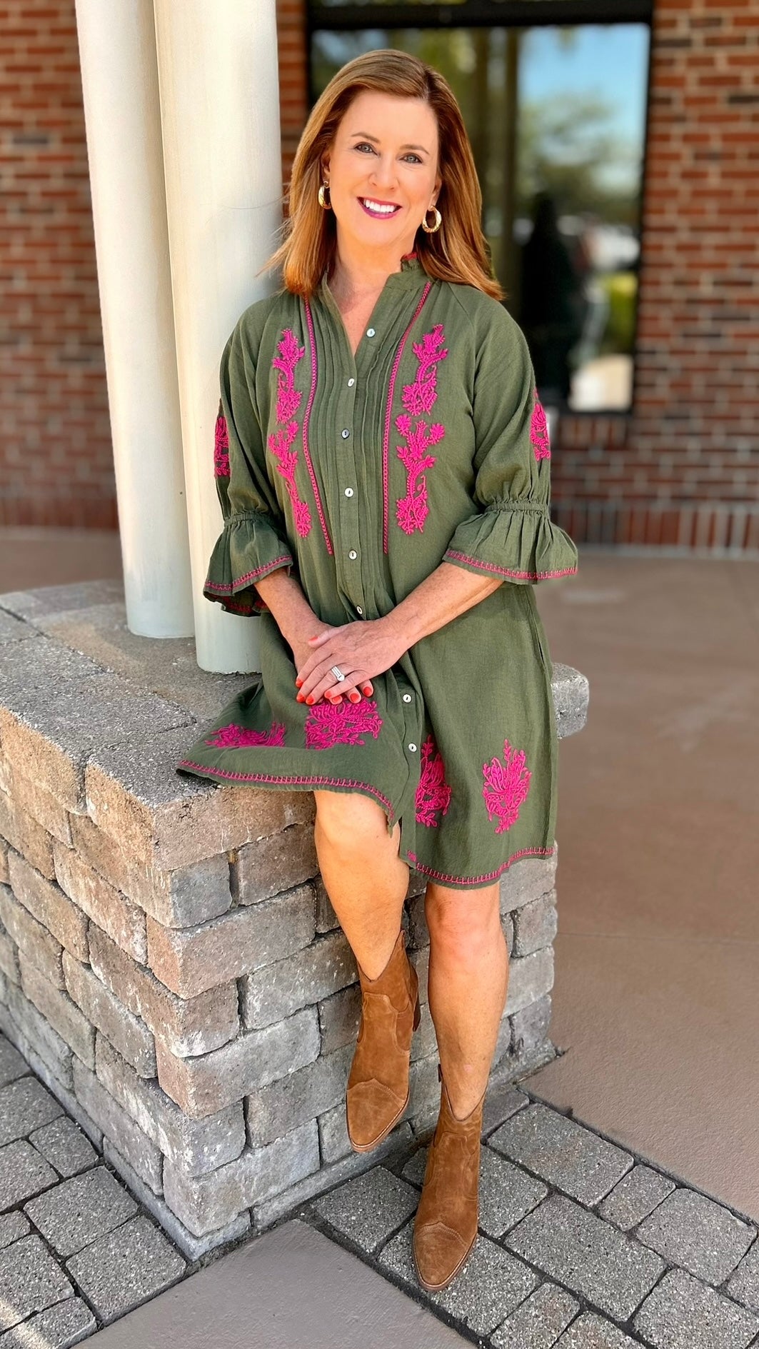 Uncle Frank Embroidered Beauty Dress - Olive