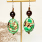 Tagua Lupe Bead Dangle Earrings - Green