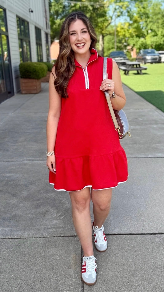 Jane Sporty Zip Dress - Red