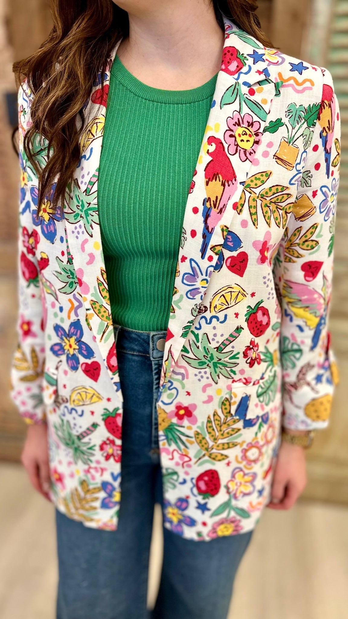 Good Vibes Printed Linen Blazer