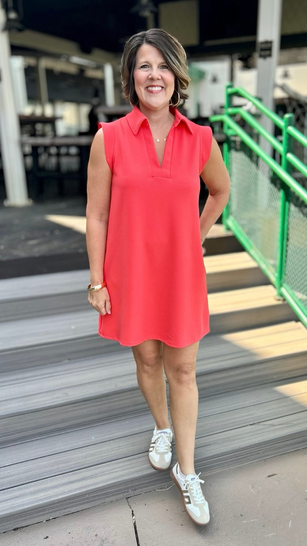 Lilian Ribbed Collared Dress - Orange