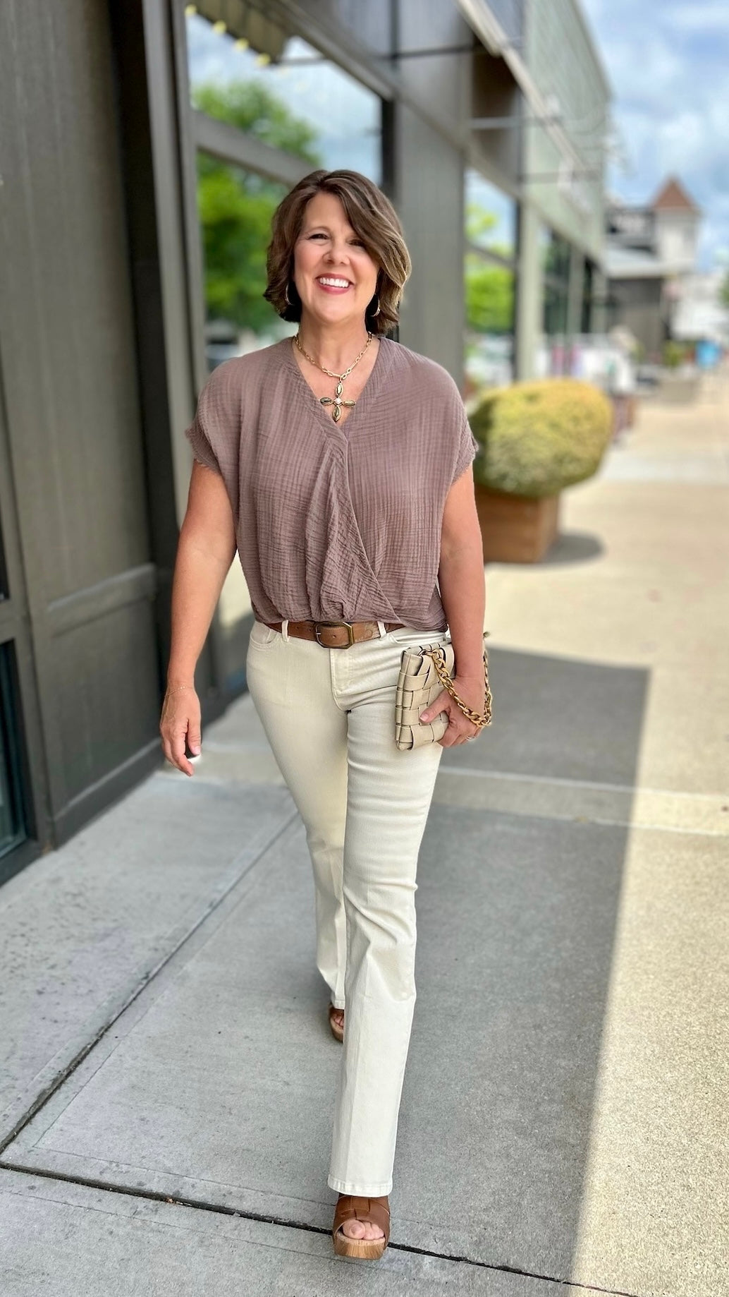 Michael Stars Evie Faux Wrap Top - Cobblestone