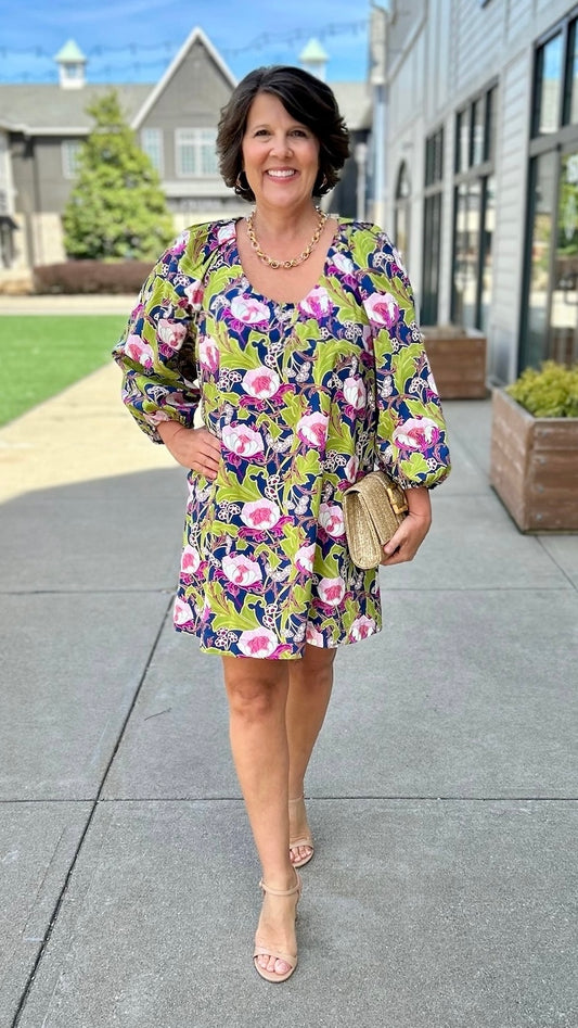 Uncle Frank Big Roses Dress - Navy