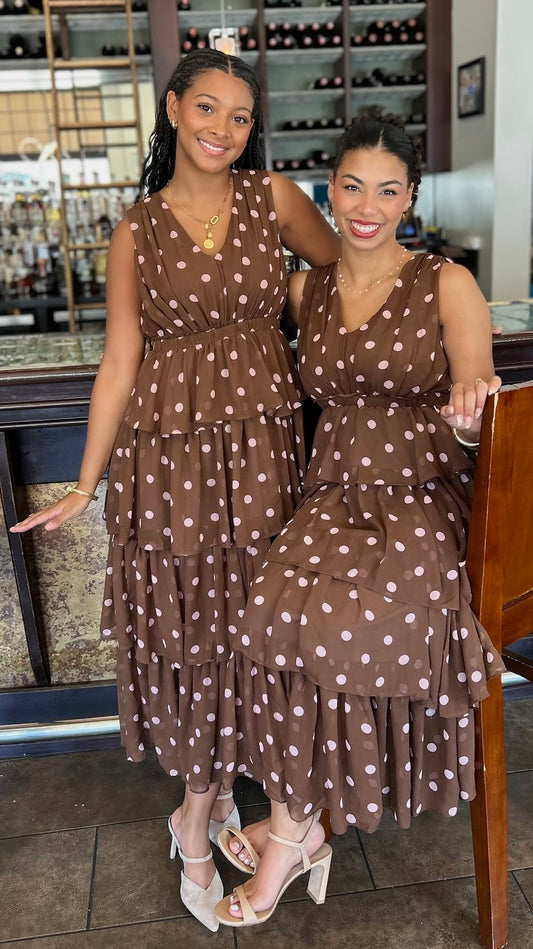 Dawn Polka Dot Chiffon Dress - Mocha
