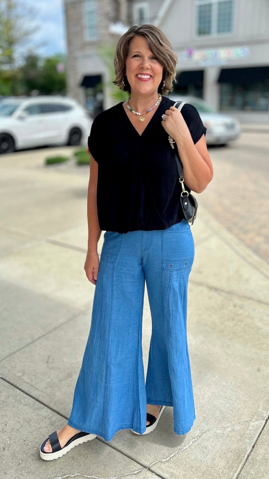 Michael Stars Evie Faux Wrap Top - Black