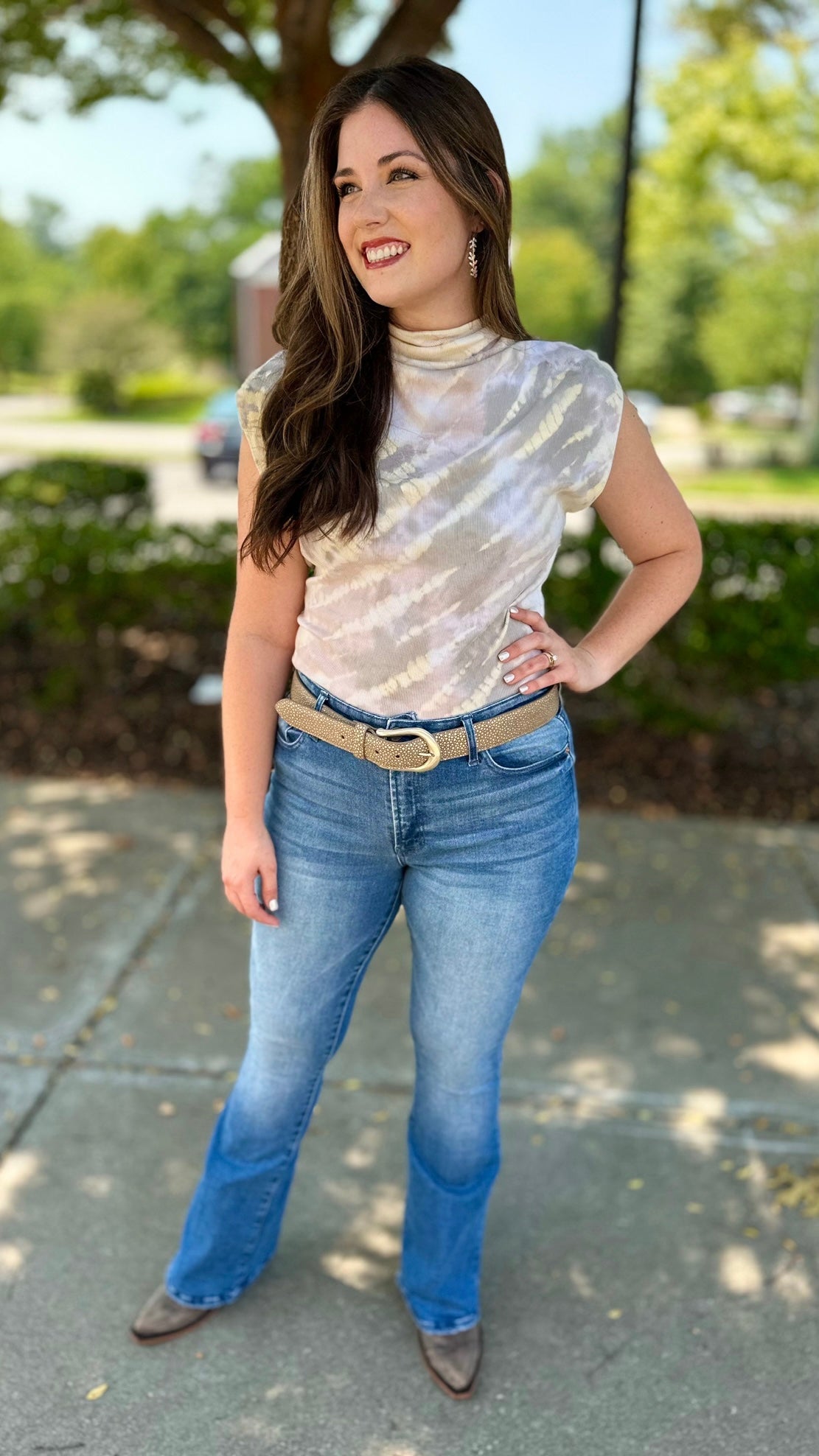 Michael Stars Aria Mock Neck Top - Champagne Tie Dye