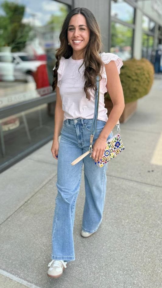 Another Love Kiara Eyelet Sleeve Top - Petal Pink