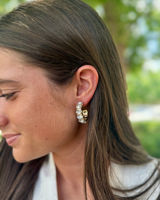 Small Gold Crystal Hoop Earrings - Diamond