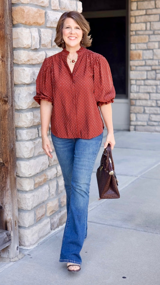 Julia Rhinestone Studded Top - Umber