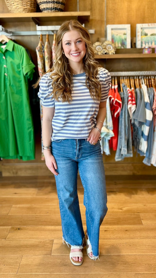 Emily Pleated Stripe Top - Slate