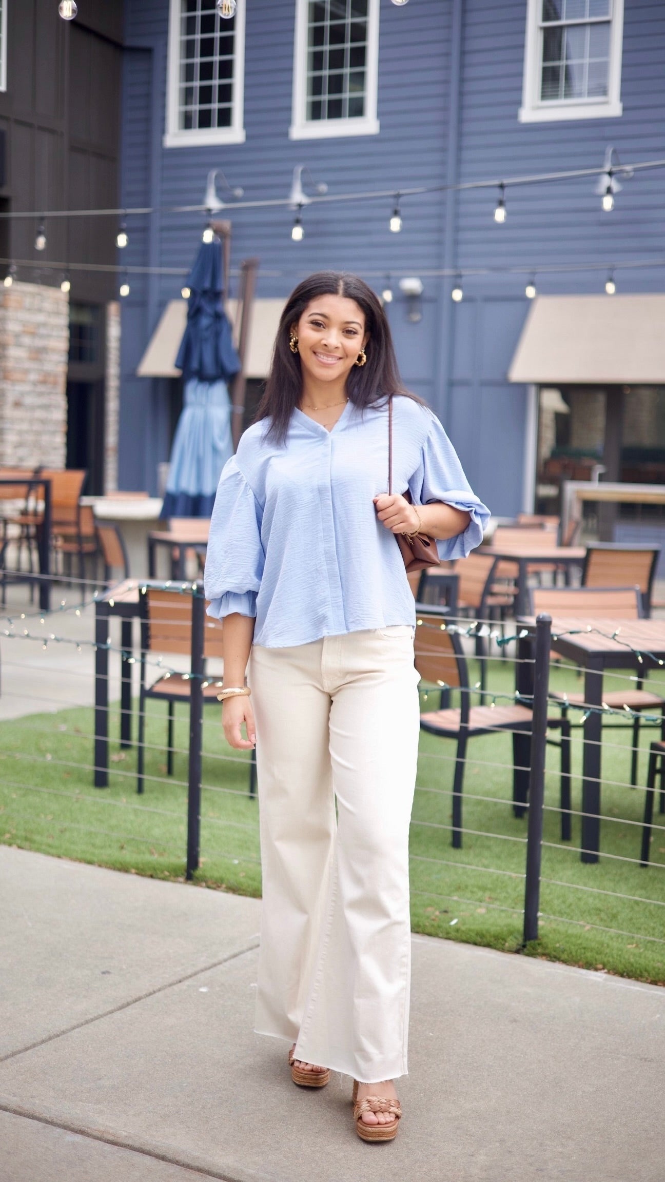 Sarah Button Up Blouse - Blue