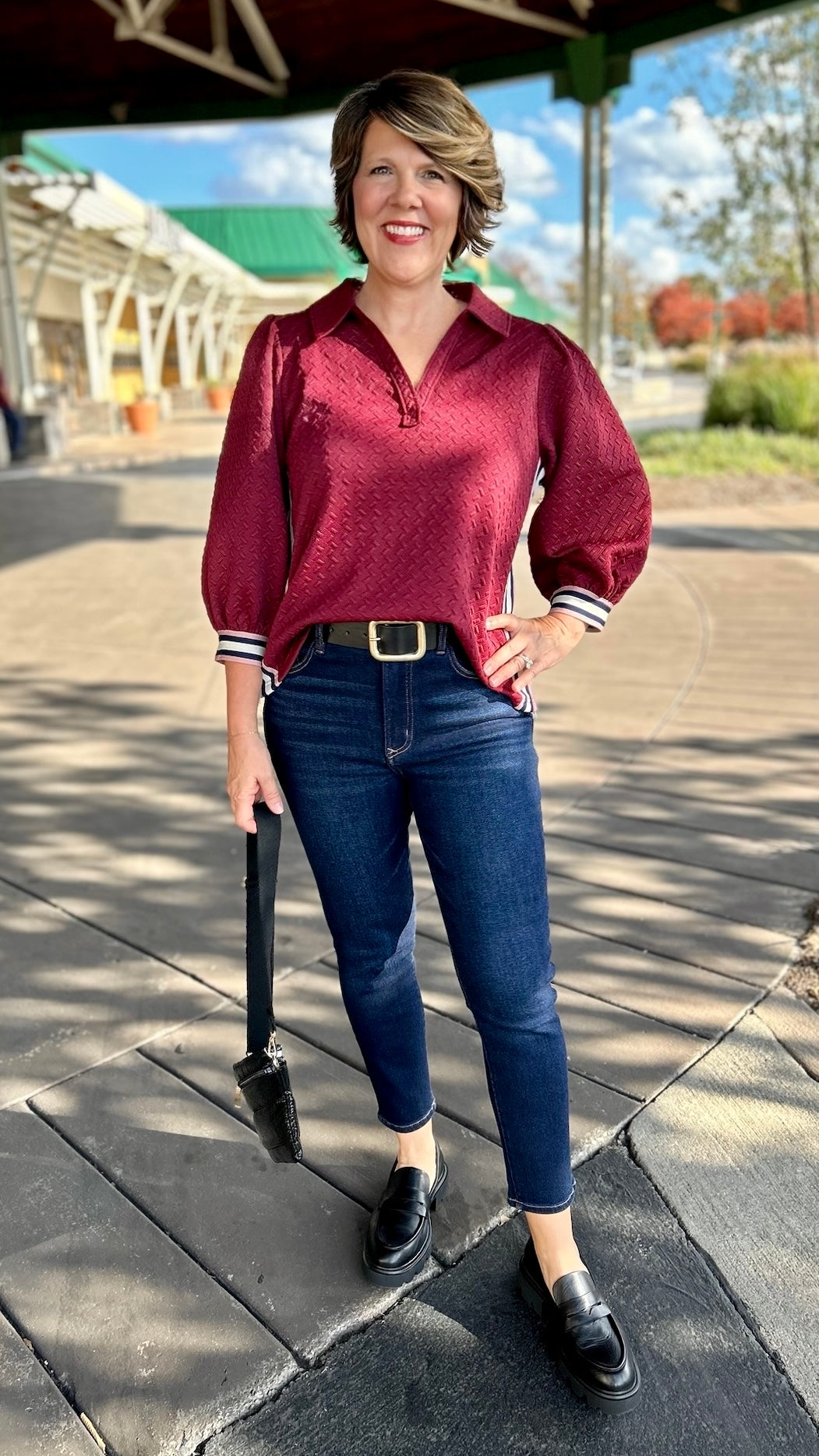 Parker Quilted Prep Stripe Top - Burgundy