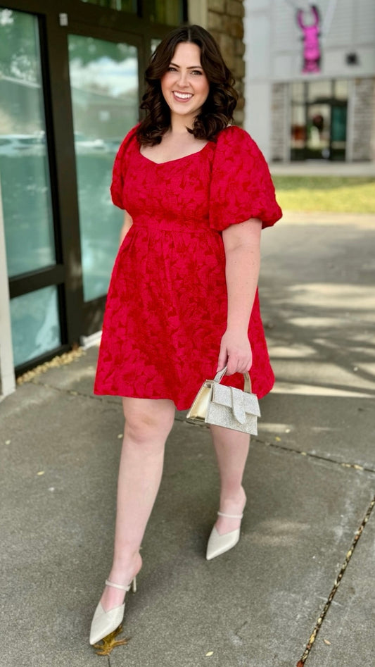 Red Jacquard Bubble Dress
