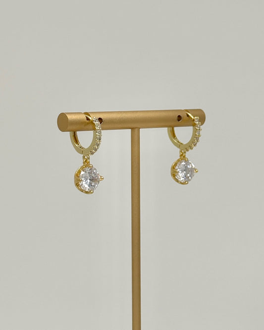 Gold Round Baguette Huggies