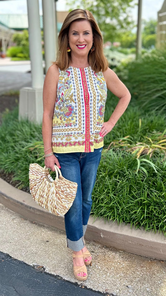 Yellow Floral Sleeveless Blouse
