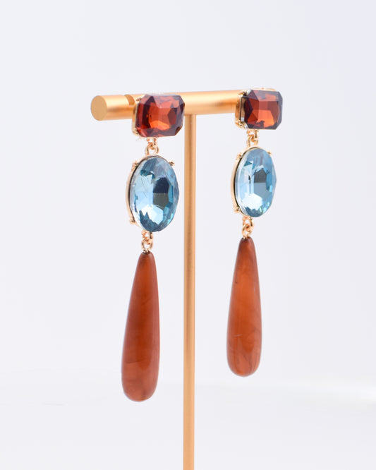 Brown Crystal Linear Drop Earrings