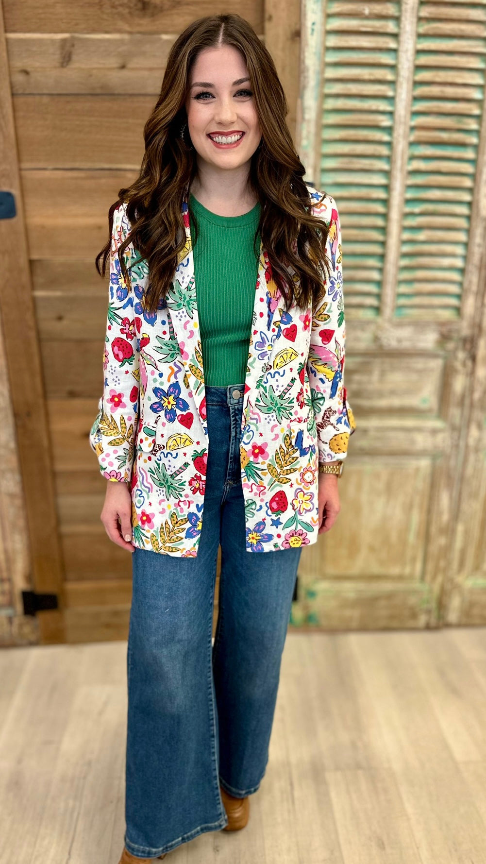 Good Vibes Printed Linen Blazer