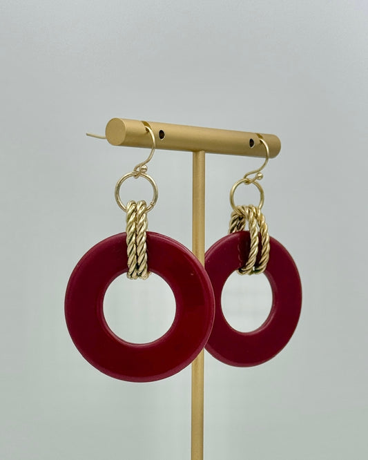 Gold/Wine Braided Drop Earrings