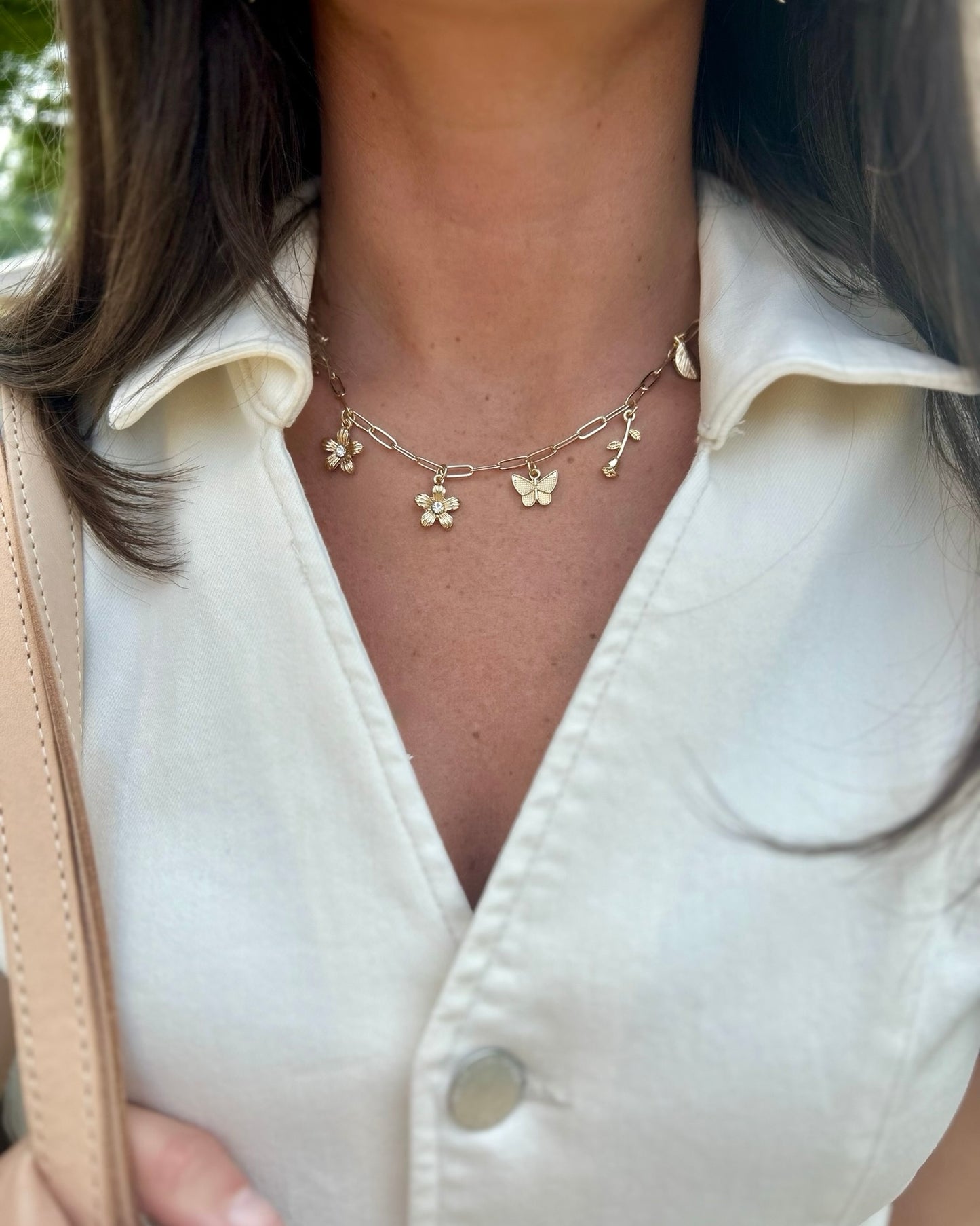 Gold Flower & Butterfly Charm Necklace