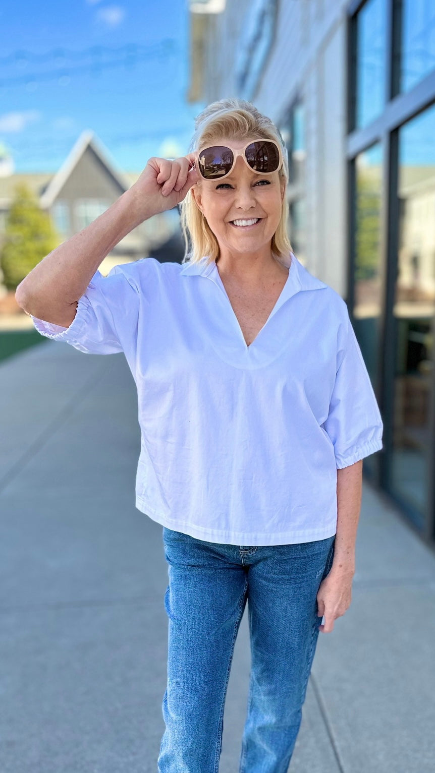Emily McCarthy Poppy Top - White Cotton Poplin