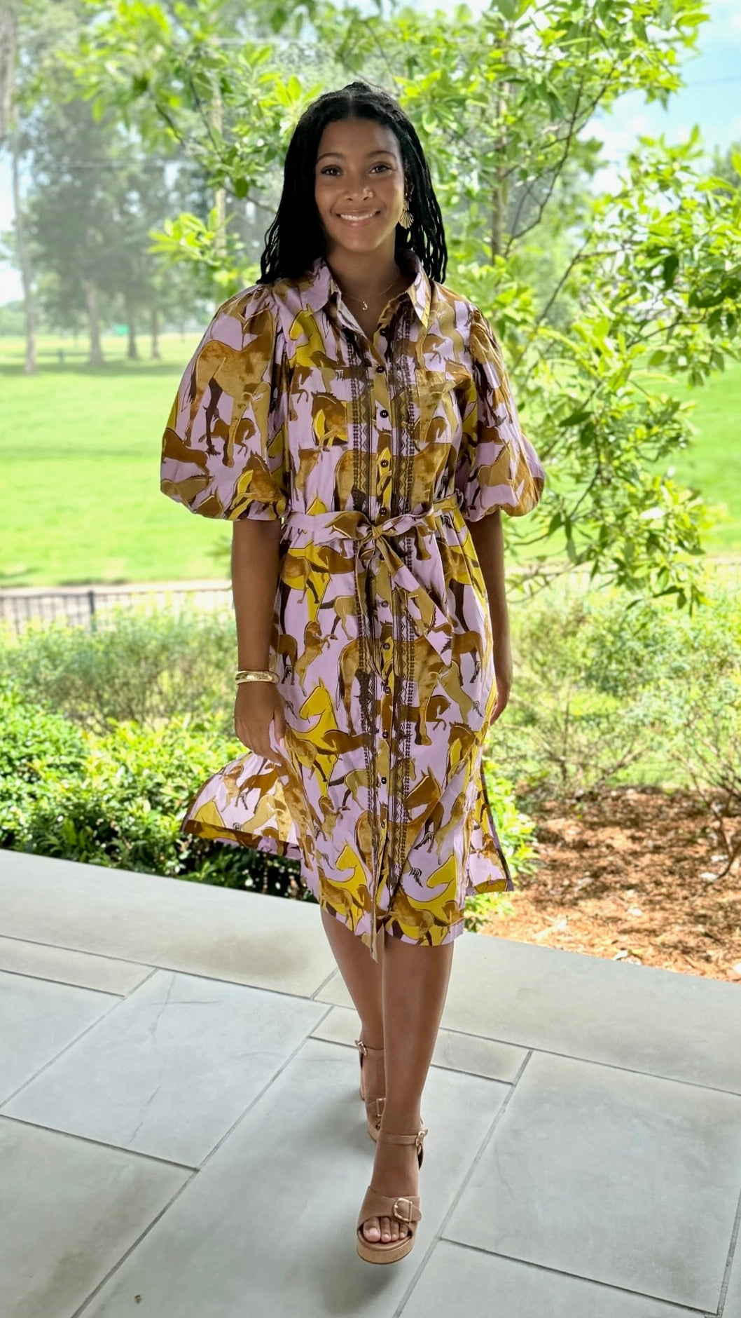 Uncle Frank Horse Print Shirt Dress - Lavendar