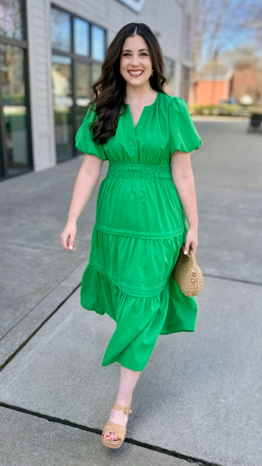 Summer Smocked Maxi Dress - Green
