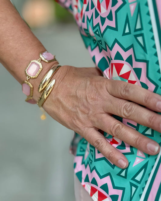 Gold & Crystal Toggle Bracelet - Pink