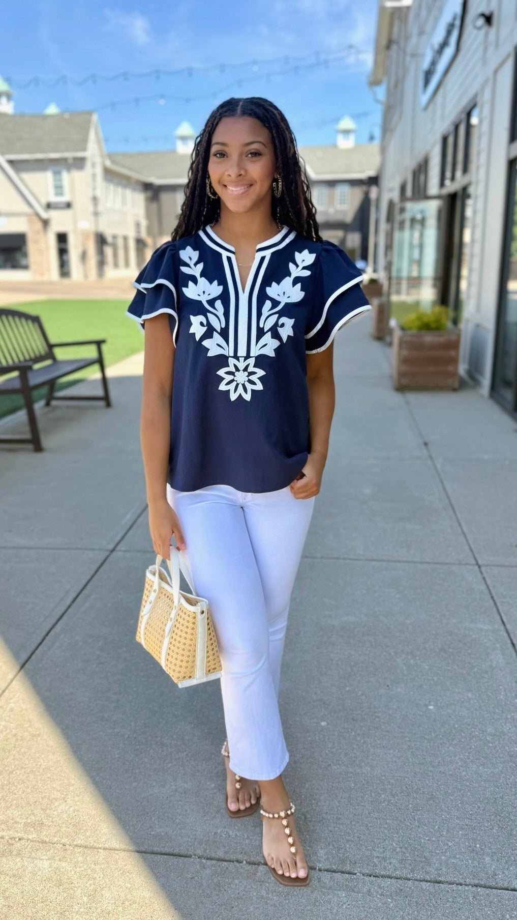 Addison Flutter Sleeve Top - Navy