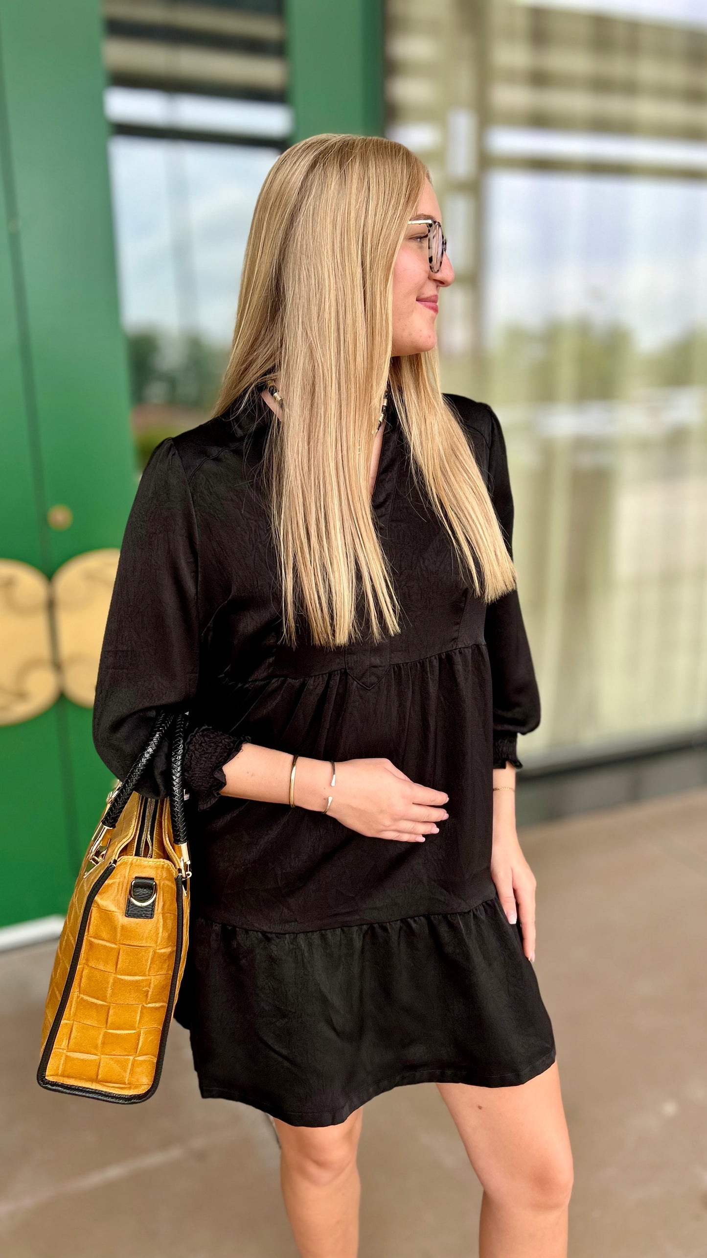 So Satin Tiered Dress - Black