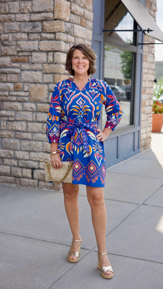 Gia Cobalt Ikat Dress