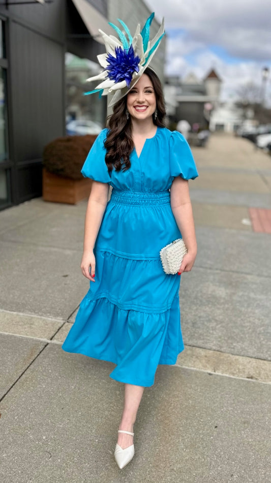 Sara Summer Smocked Maxi Dress - Turquoise