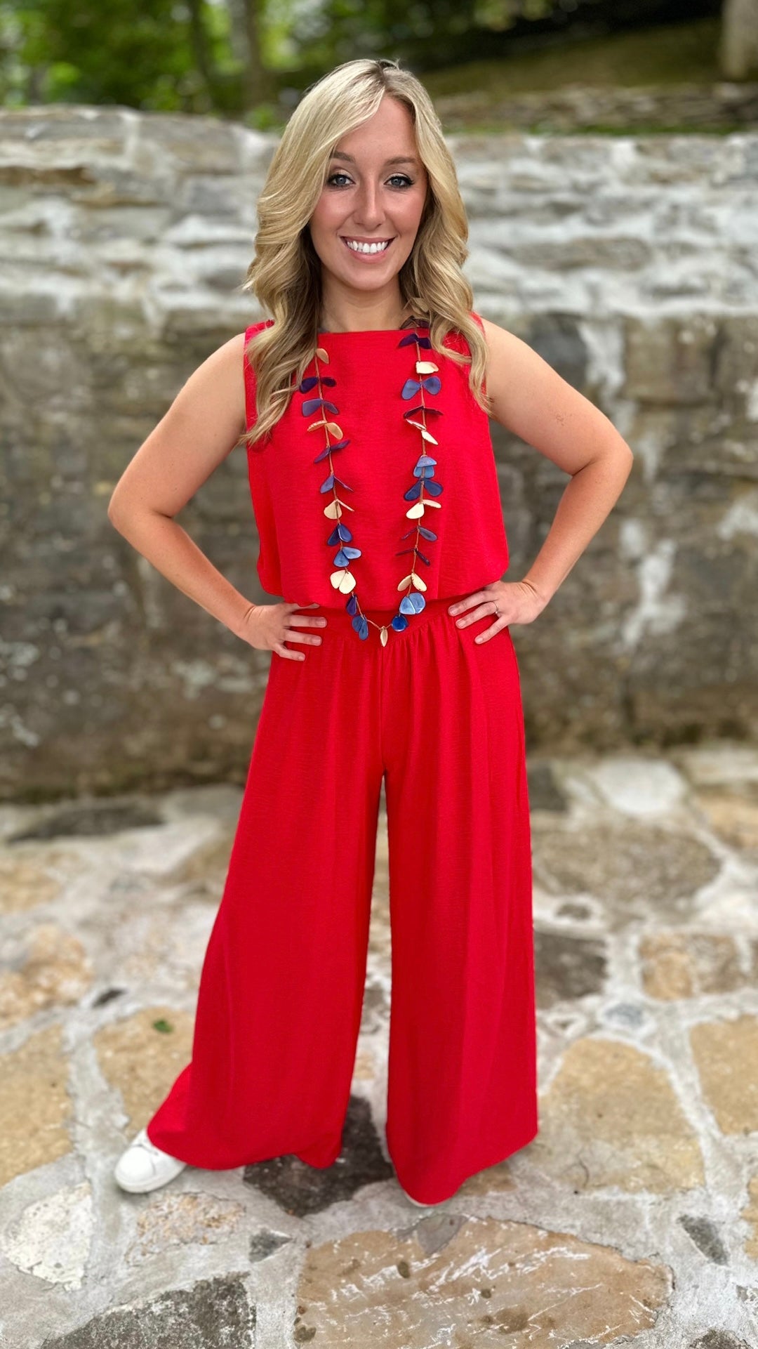 Red Crepe Wide Leg Pants