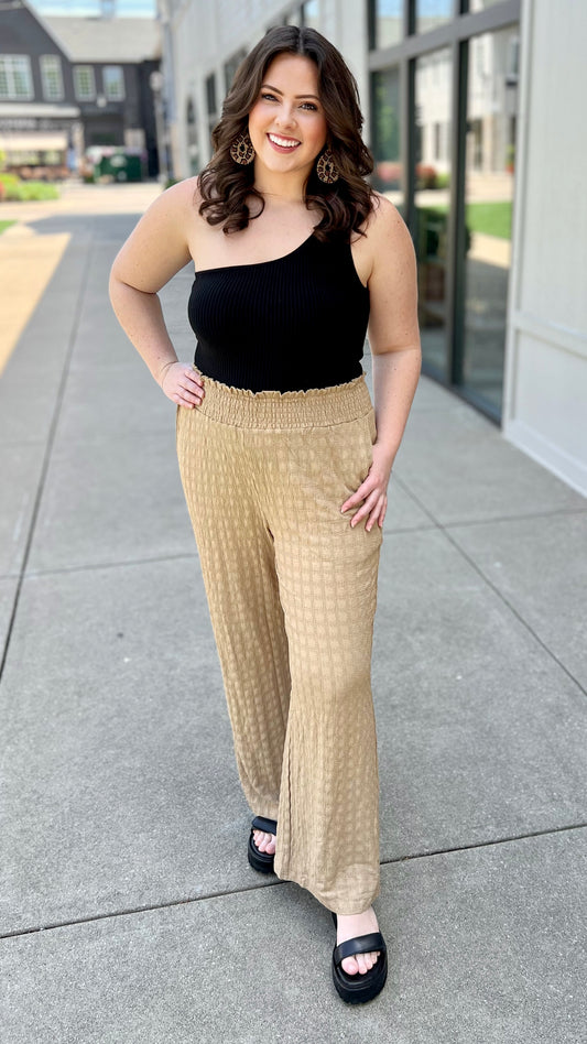 Terrific Textured Wide Leg Pant - Taupe