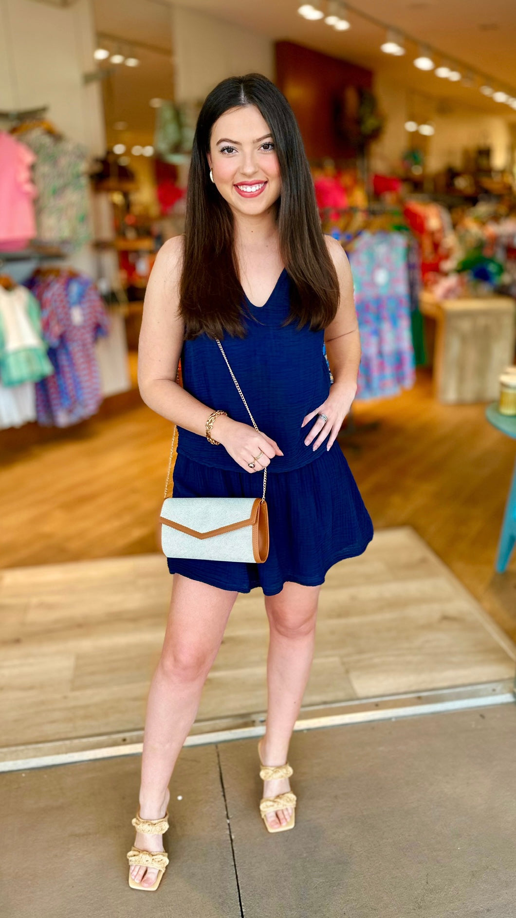 Michael Stars Viola Split Neck Tank - Navy