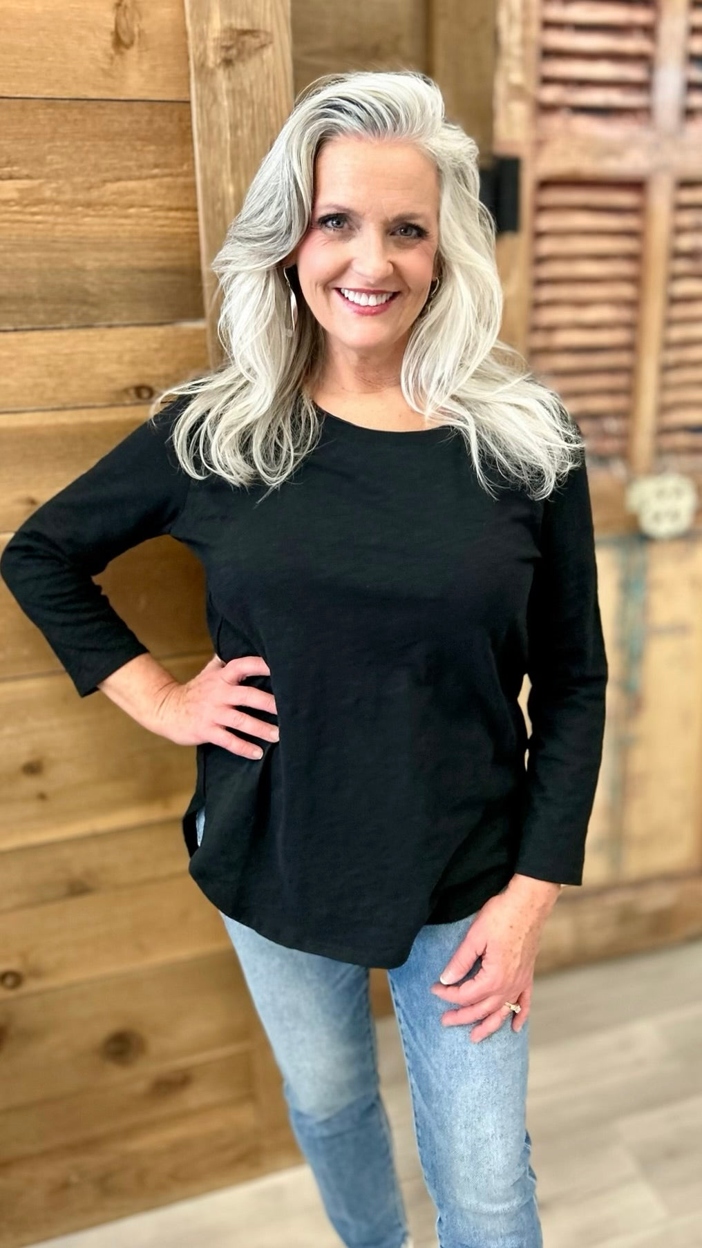 Habitat Cotton Slub Hi Lo T Shirt - Black