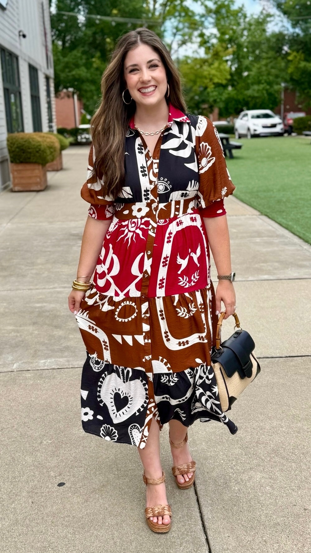 Adeline Color Block Smocked Waist Shirt Dress