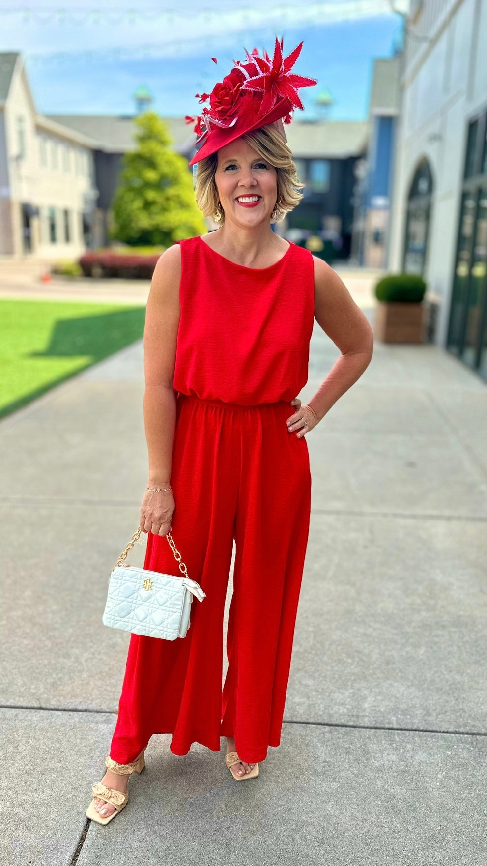 Red Crepe Wide Leg Pants