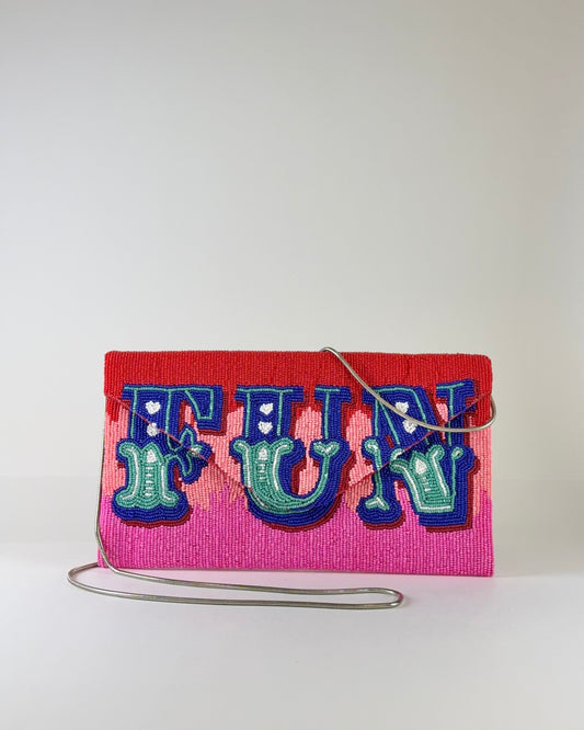 Fun Beaded Clutch Bag - Pink Mix