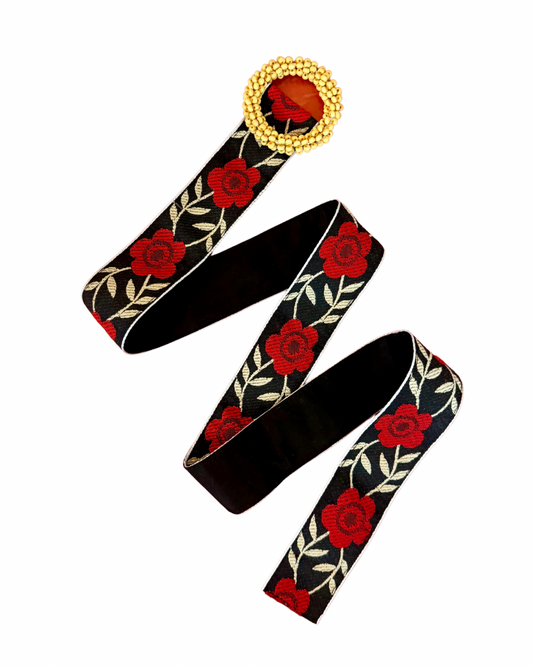Black w/ Red Flowers Belt
