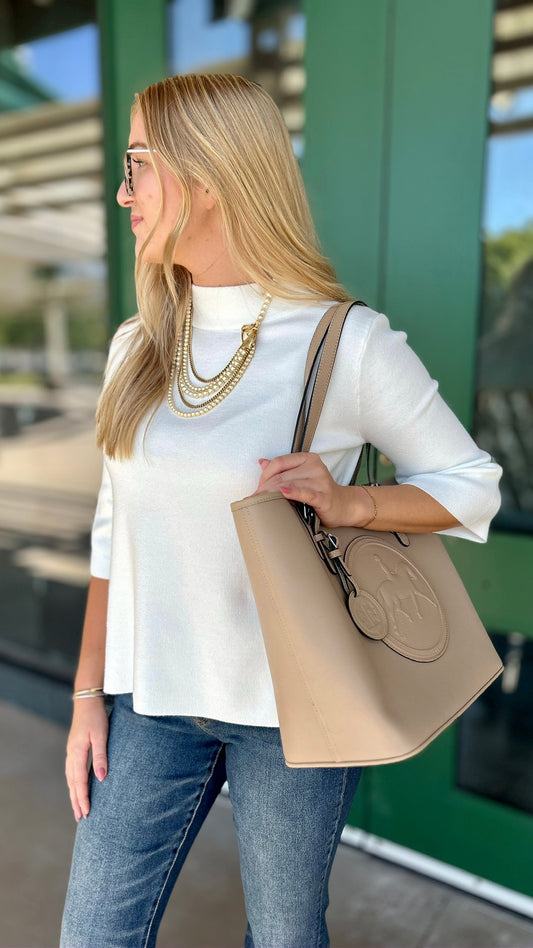 Cream Mock Neck Bell Sleeve Sweater