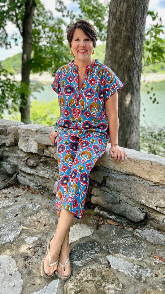 Ivy Jane Ikat Pant - Blue Mix