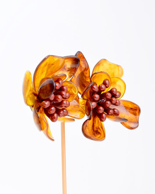 Resin Flower Statement Earrings - Brown