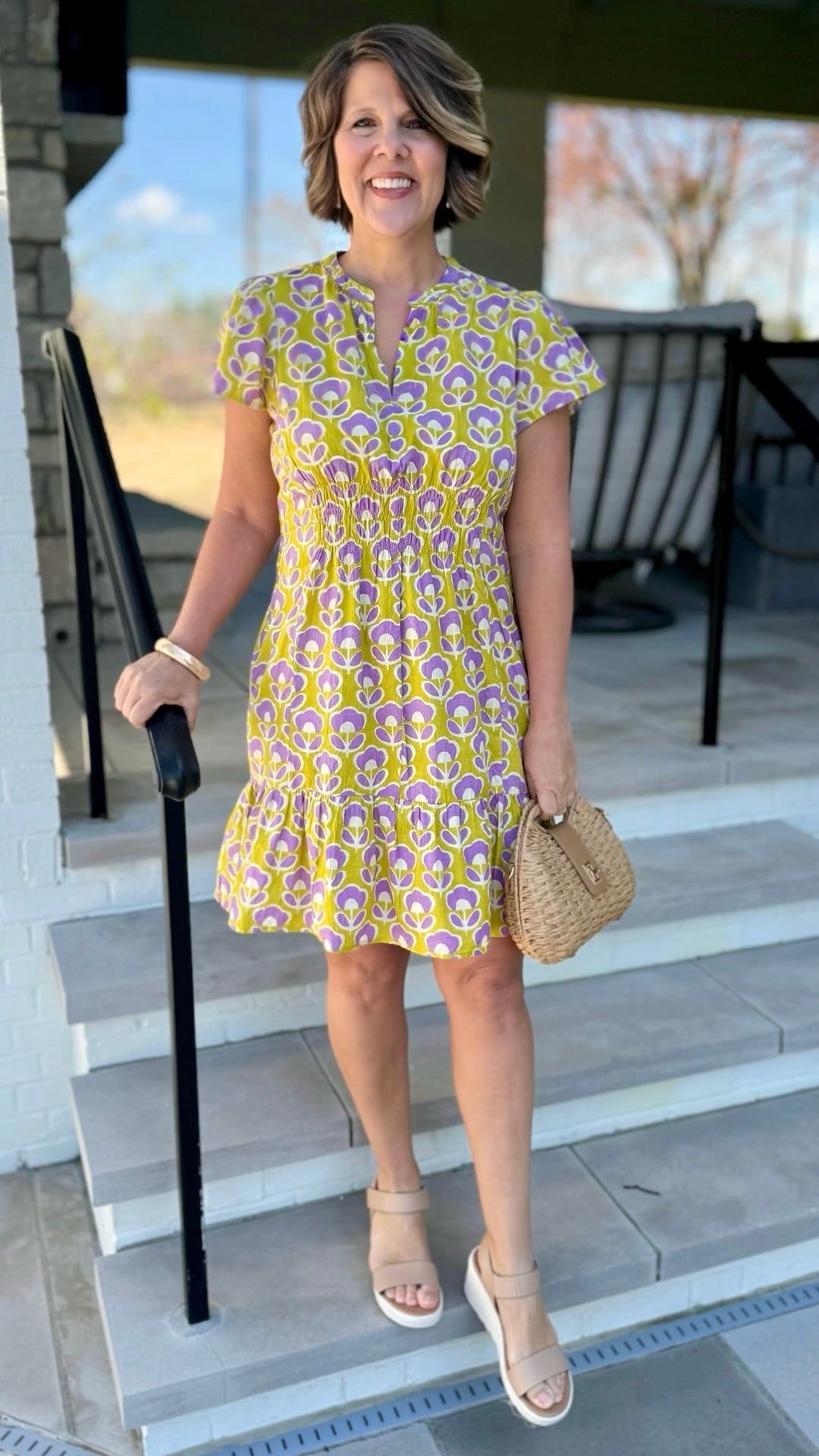 Uncle Frank Lime Tulip Shirred Front Dress