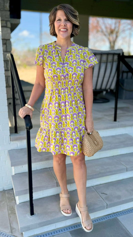 Uncle Frank Lime Tulip Shirred Front Dress