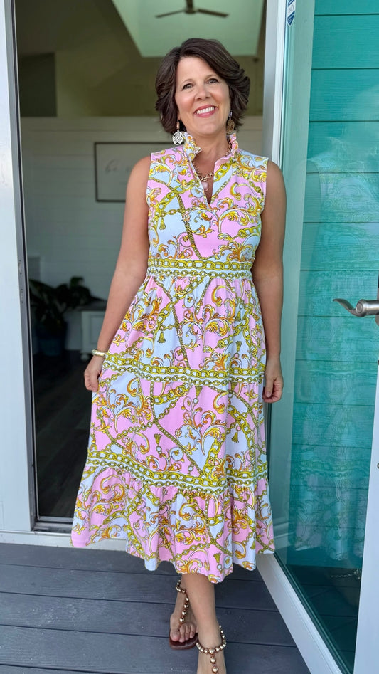 Tabi Chain Print Dress - Pink Multi