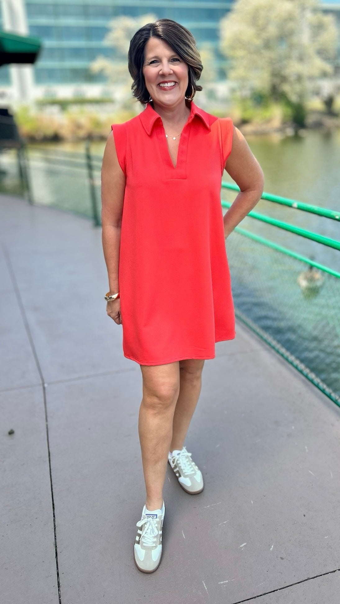 Lilian Ribbed Collared Dress - Orange