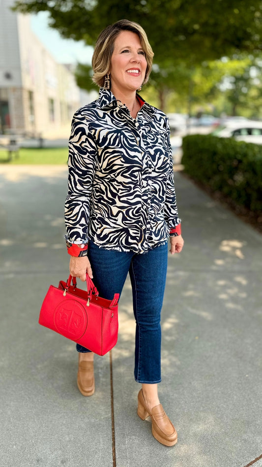 Dizzy Lizzy Black & White Zebra Print Blouse