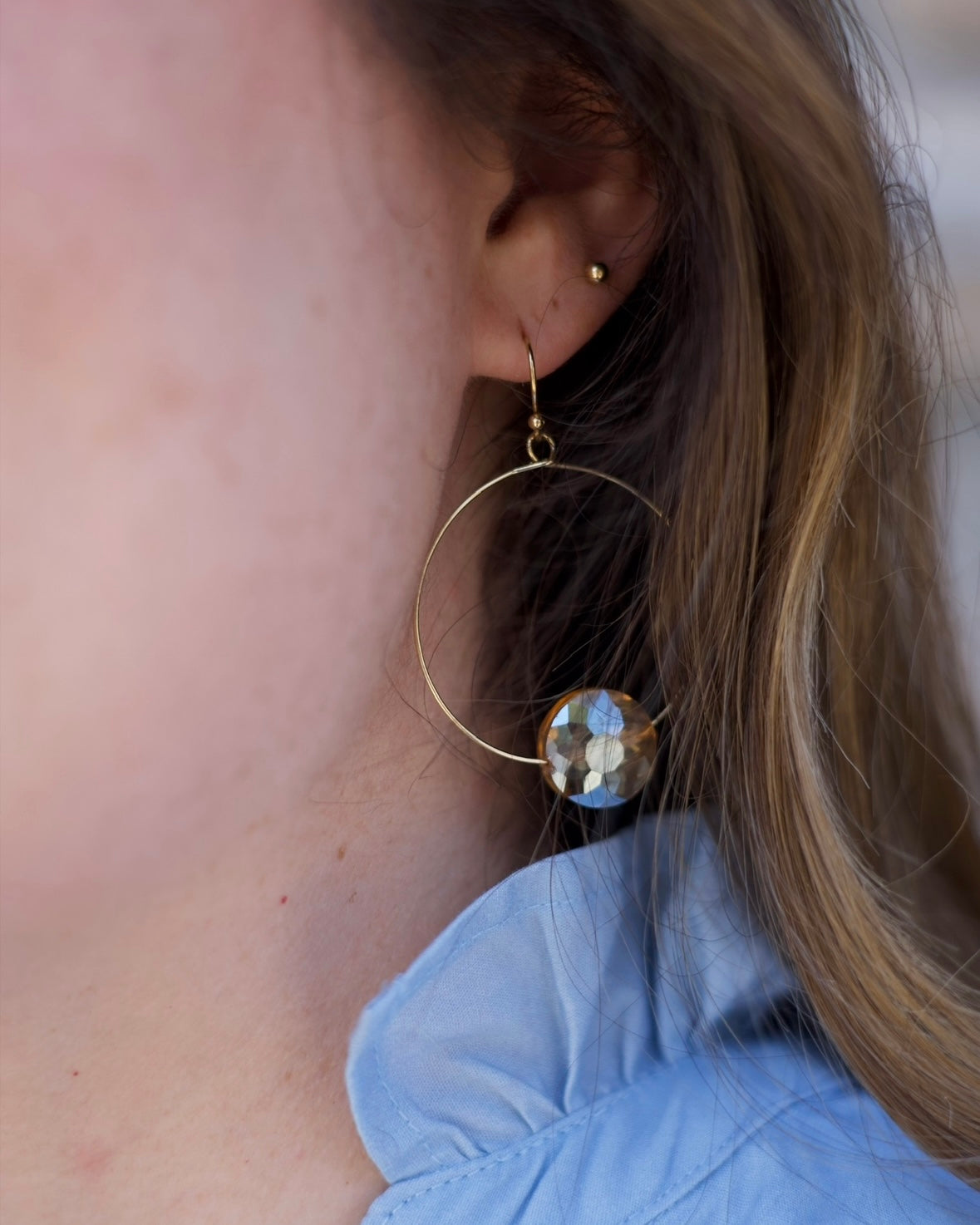 Grey Crystal Bead Circle Drop Earrings